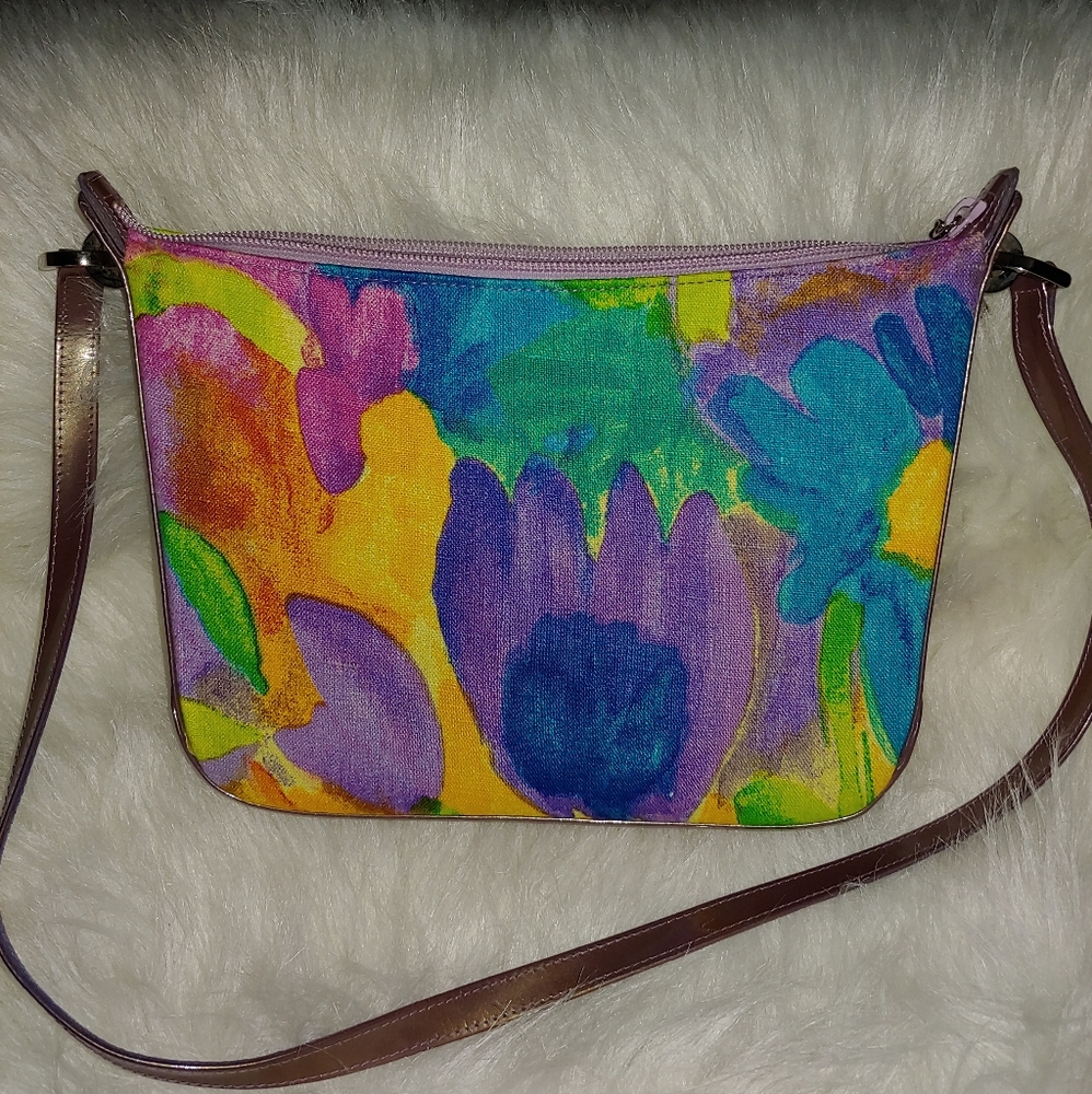 Stuart Weitzman Floral Purple Lunar Linene  Shoulder Bag